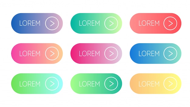 Vector set of modern gradient app or game buttons. User interface web button, material design