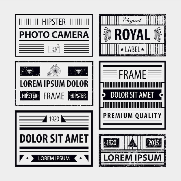 Vector set of modern hipster frames, labels, badges. Black and white. Abstract geometric frames. Hipster style design elements.