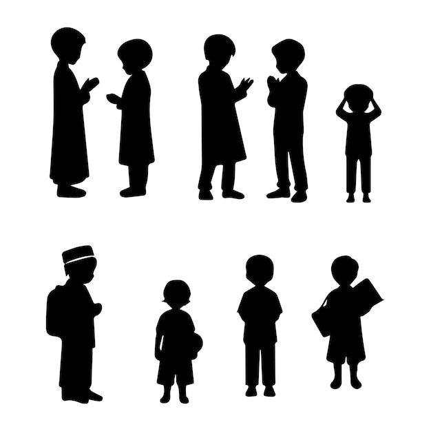 Vector set of Moslem Children On White Background