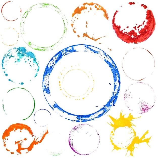 Vector Set of Multicolored Grunge Watercolor paint circles stamps abstract design elements