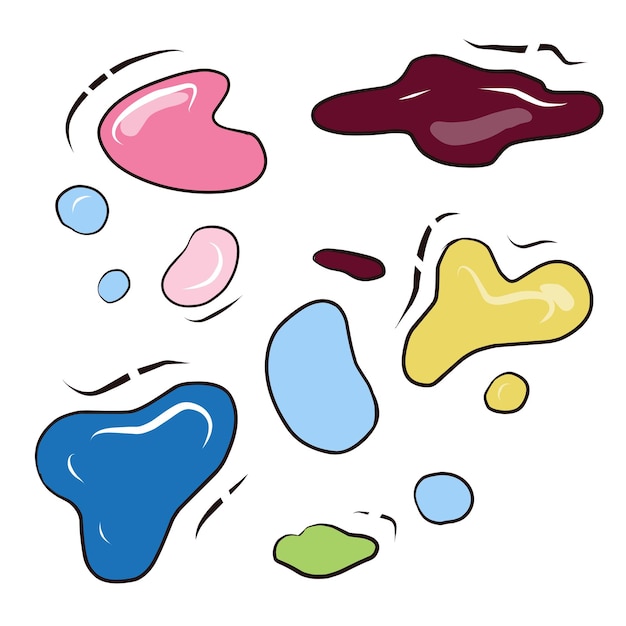 Vector set of multicolored spots. Nail polish stains. Drops. Pattern. Stickers.