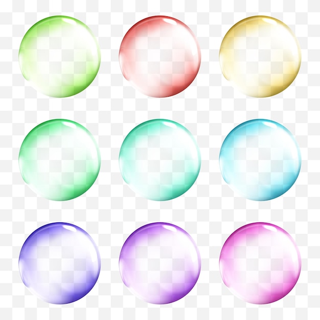 Vector set of opaque spheres of various colors with glares and shadows on white background