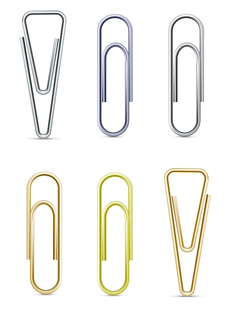 Vector set of paperclips - silver, brass, and gold