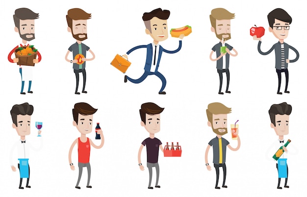 Vector set of people eating and drinking.