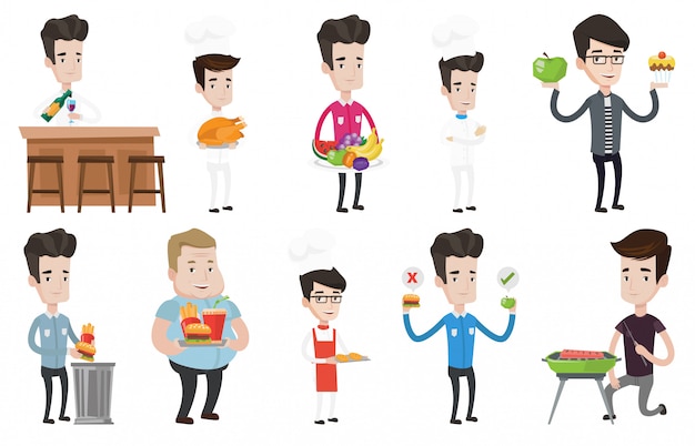 Vector set of people eating and drinking.