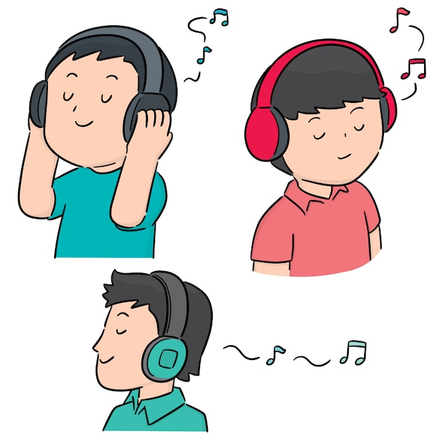 Vector vector set of people listening music