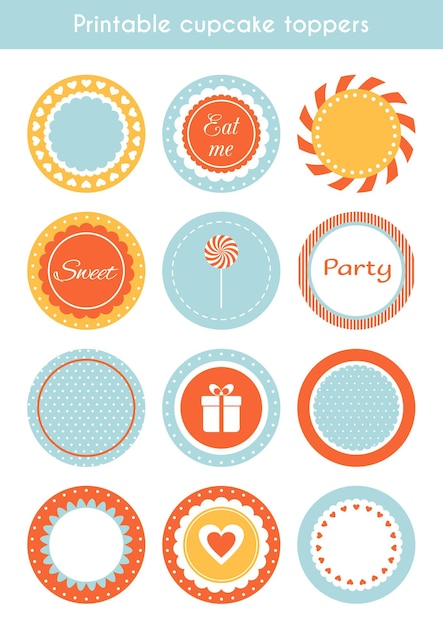 Vector vector set of printable cupcake toppers labels