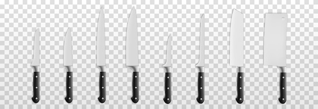 Vector vector set of realistic kitchen knives on an isolated transparent background knife png