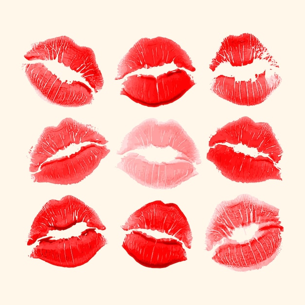 Vector vector set of red kiss imprints