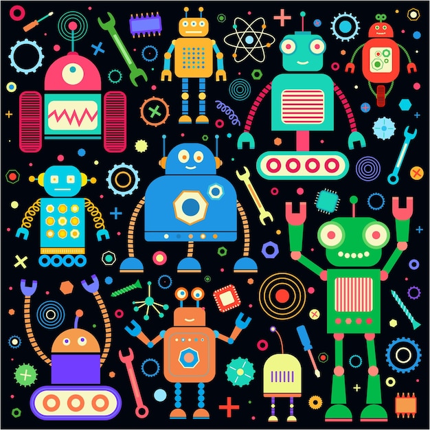 Vector set of retro robots.