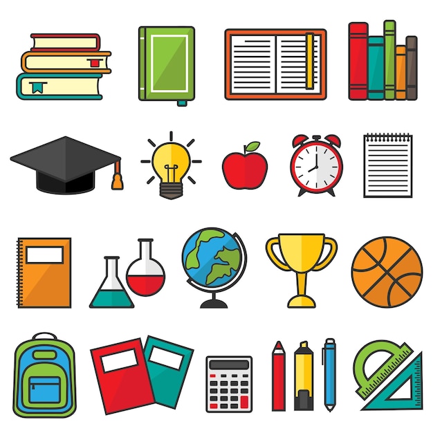 Vector set of school supplies education symbols and stationery