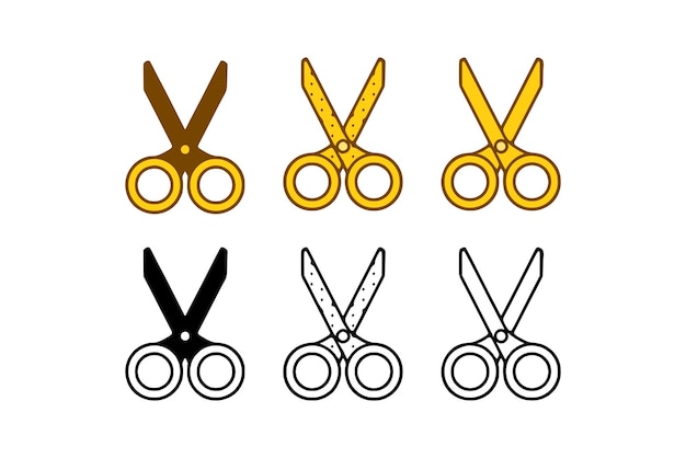 Vector set of scissors in doodle style isolated on white background