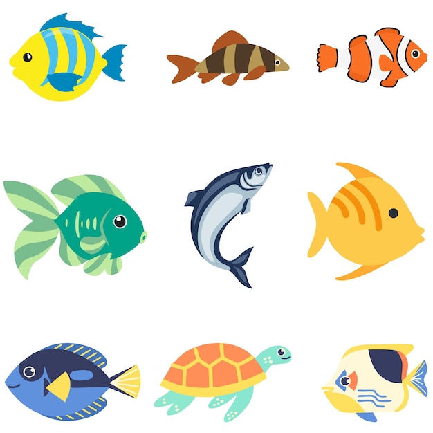 vector set of sea animals for decoration