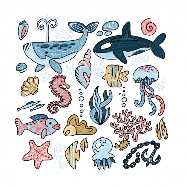 Vector set of sea animals