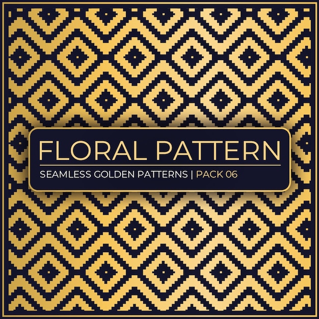 Vector set of Seamless Golden Floral patterns  isolated on Dark Blue