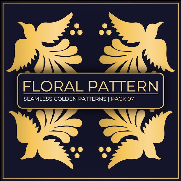 Vector set of Seamless Golden Floral patterns  isolated on Dark Blue