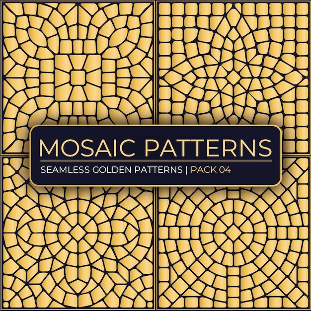 Vector set of Seamless Golden mosaic patterns  isolated on Dark Blue