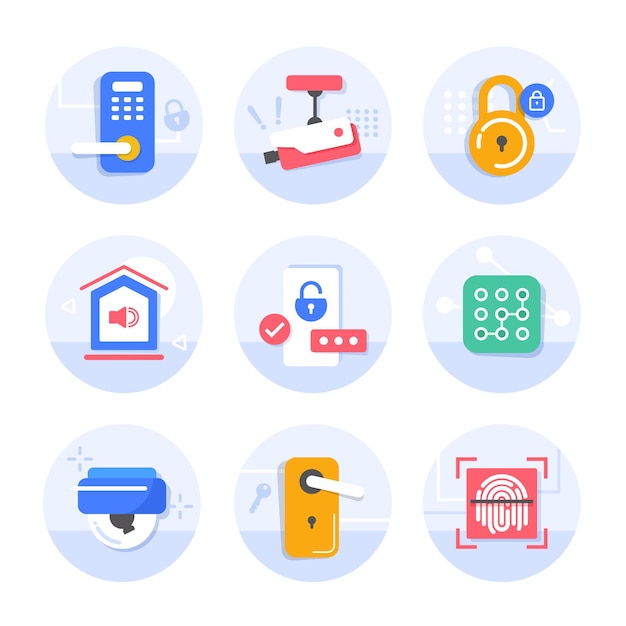 Vector set of security line icons. Contains icons digital lock, cyber security