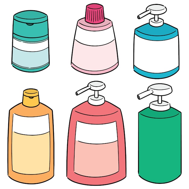 vector set of shampoo and liquid soap bottle