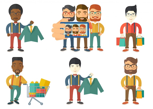 Vector set of shopping people characters.