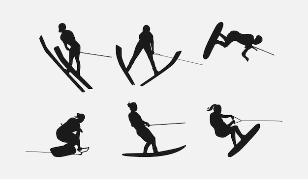 Vector set silhouette of ski Winter sport extreme sport concept Isolated background Vector art