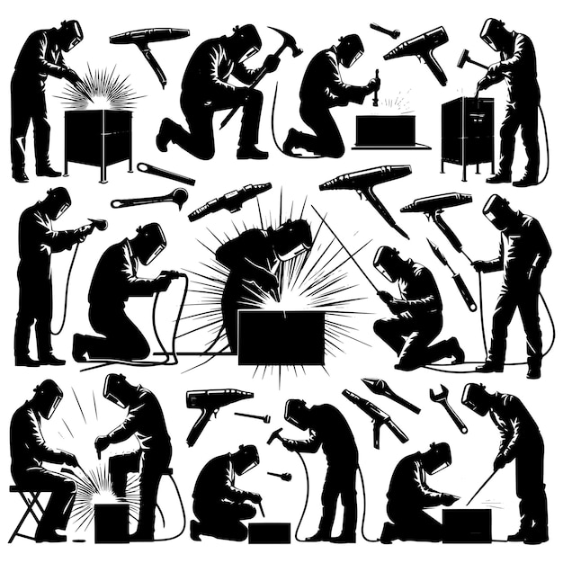 Vector vector set of silhouettes men welding