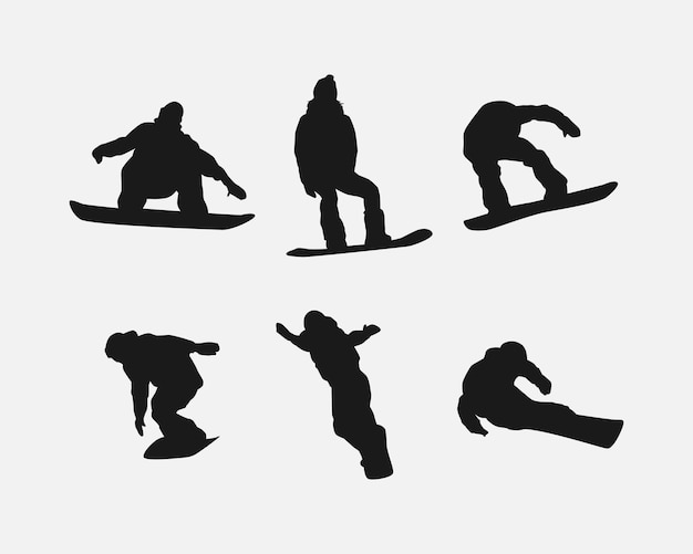 Vector set silhouettes of snowboarder Snowboard sport Isolated on white background