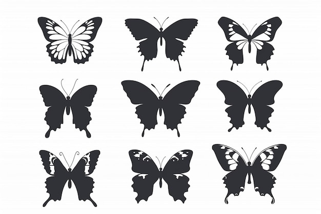 Vector vector set of simple butterfly silhouettes