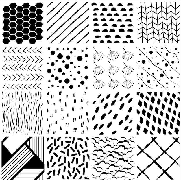 Vector set of sixteen geometric patterns Modern stylish textures Repeating backgrounds