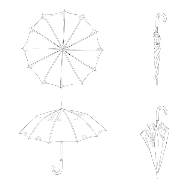 Vector vector set of sketch umbrellas different view and variation