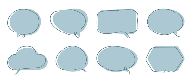 Vector Set of speech bubbles Dialog box icon message template White clouds for text lettering Different shape of empty balloons for talk on blue background Flat vector illustration