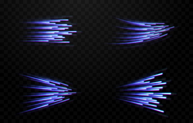 Vector set of speed light lines png. Light paths on an isolated transparent background. Glitch lines