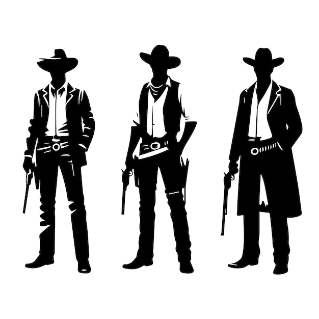 Vector vector set of standing cowboys with a simple silhouette style