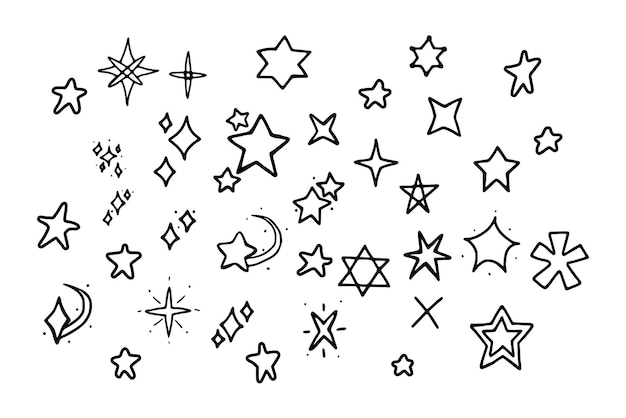 Vector set of stars in doodle style isolated on white background