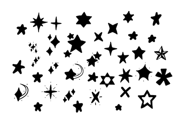 Vector set of stars in doodle style isolated on white background