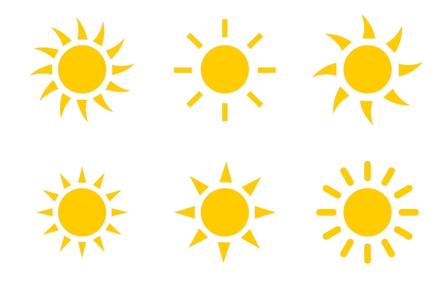 Vector set of sun icon on isolated transparent background PNG sun icons Cartoon yellow sun icons