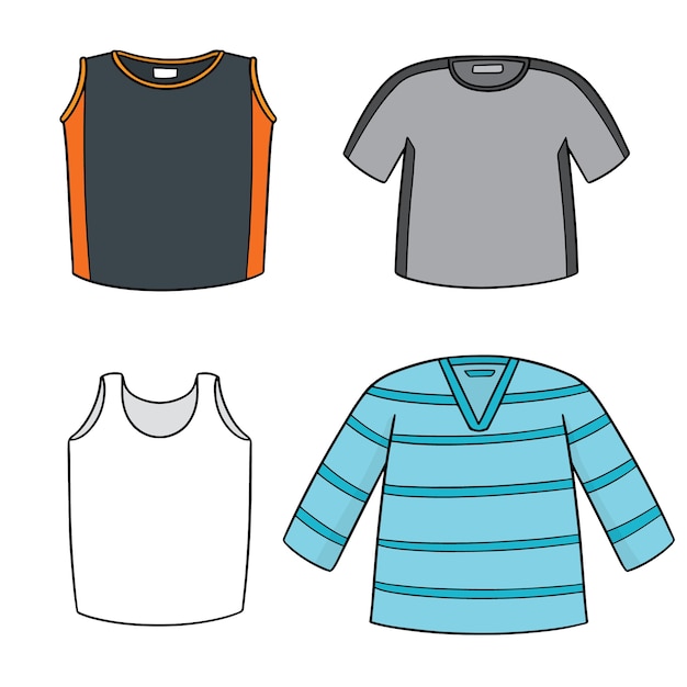 vector set of t-shirt and vest