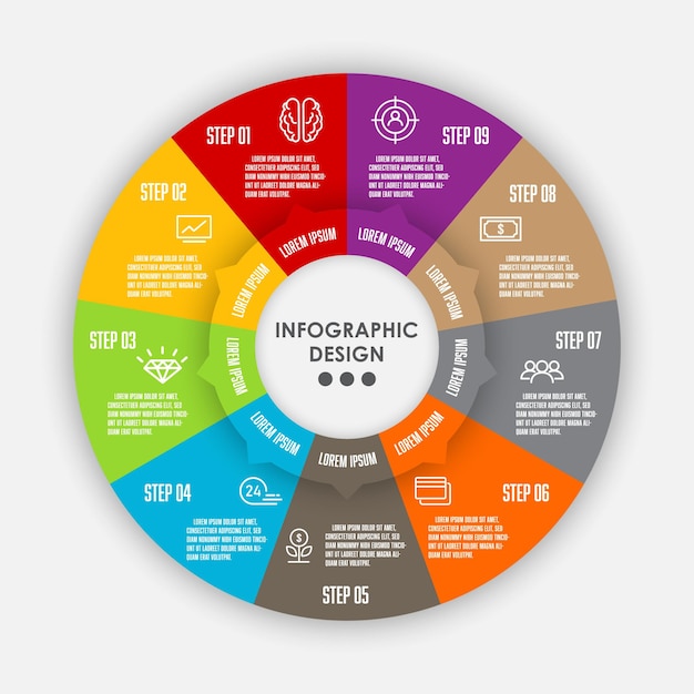 Vector set template infographic circle 9 step Template diagrame for presentation