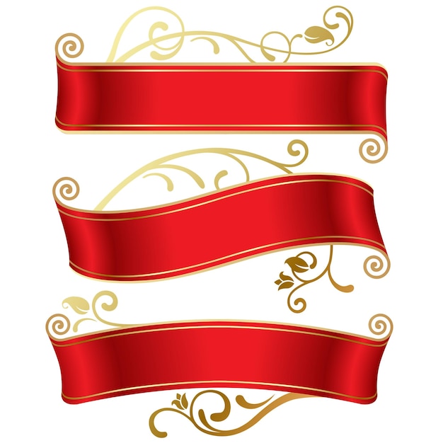 Vector set of three red banners