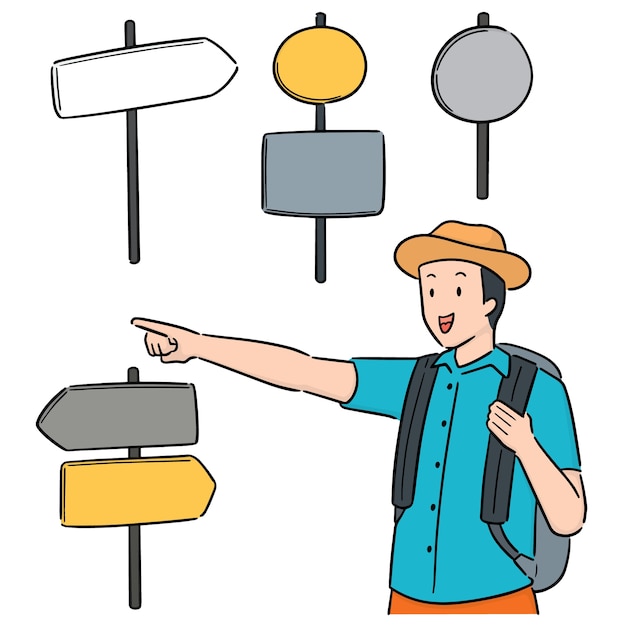 Vector vector set of traveler and direction post