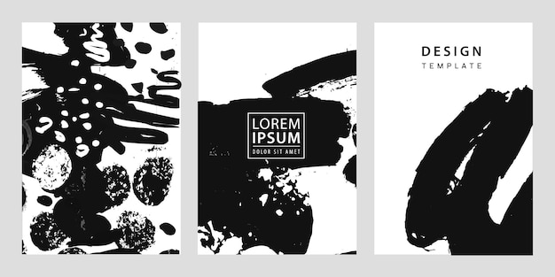 Vector set of trendy covers banners templates Grunge art black and white brush ink flyers booklet