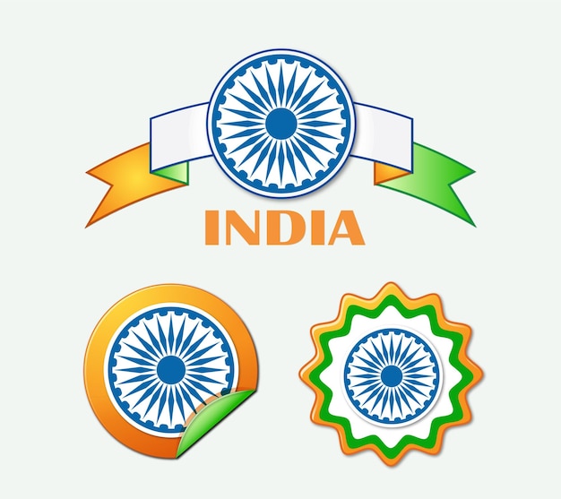 vector set of tricolor gradient India independence day sticker and badge collection