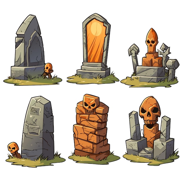 vector set of various tombstones Stone marble tombstones Memory of the dead vector illustration on white background