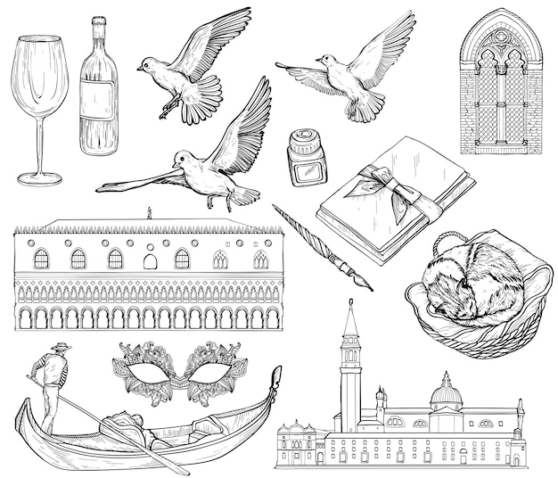 Vector Set of Venice sketch Black and white