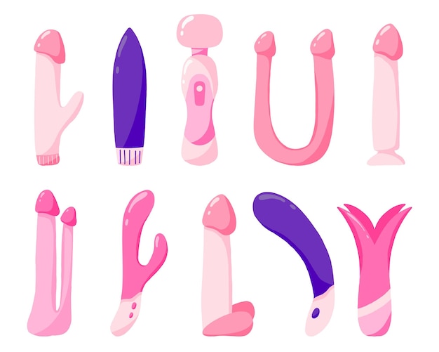 Vector vector set of vibrators flat style set of adult toys set of sex toys vector illustration