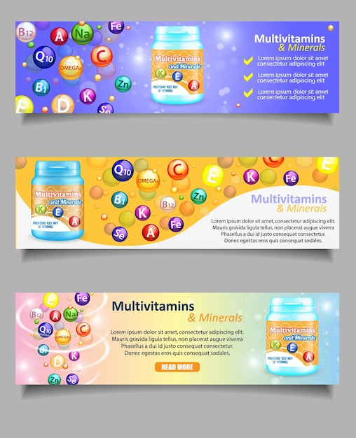 Vector set of vitamin and mineral complex banners