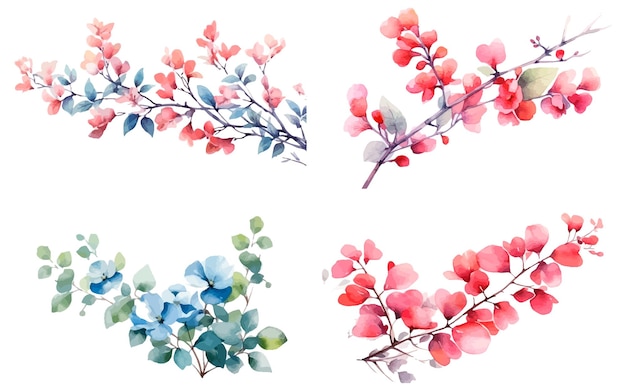 Vector set of watercolor flowers