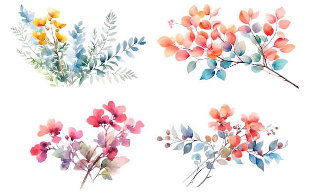 Vector set of watercolor flowers