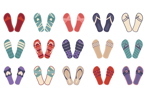 Vector set with colorful summer flip flops for beach holiday beach shoes