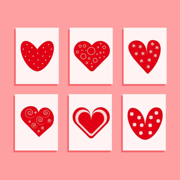 Vector set with decorated hearts isolated on pink background for Valentine s day Love concept graphic elements